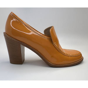 Maryam Nassir Zadeh Nora Patent Leather Retro Orange Cream Loafers Heels Sz 39